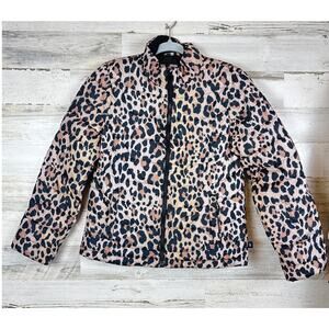 GAP Womens XS Black Tan Ombre Cheetah Print Lined Zip-Up Puffer Jacket NEW